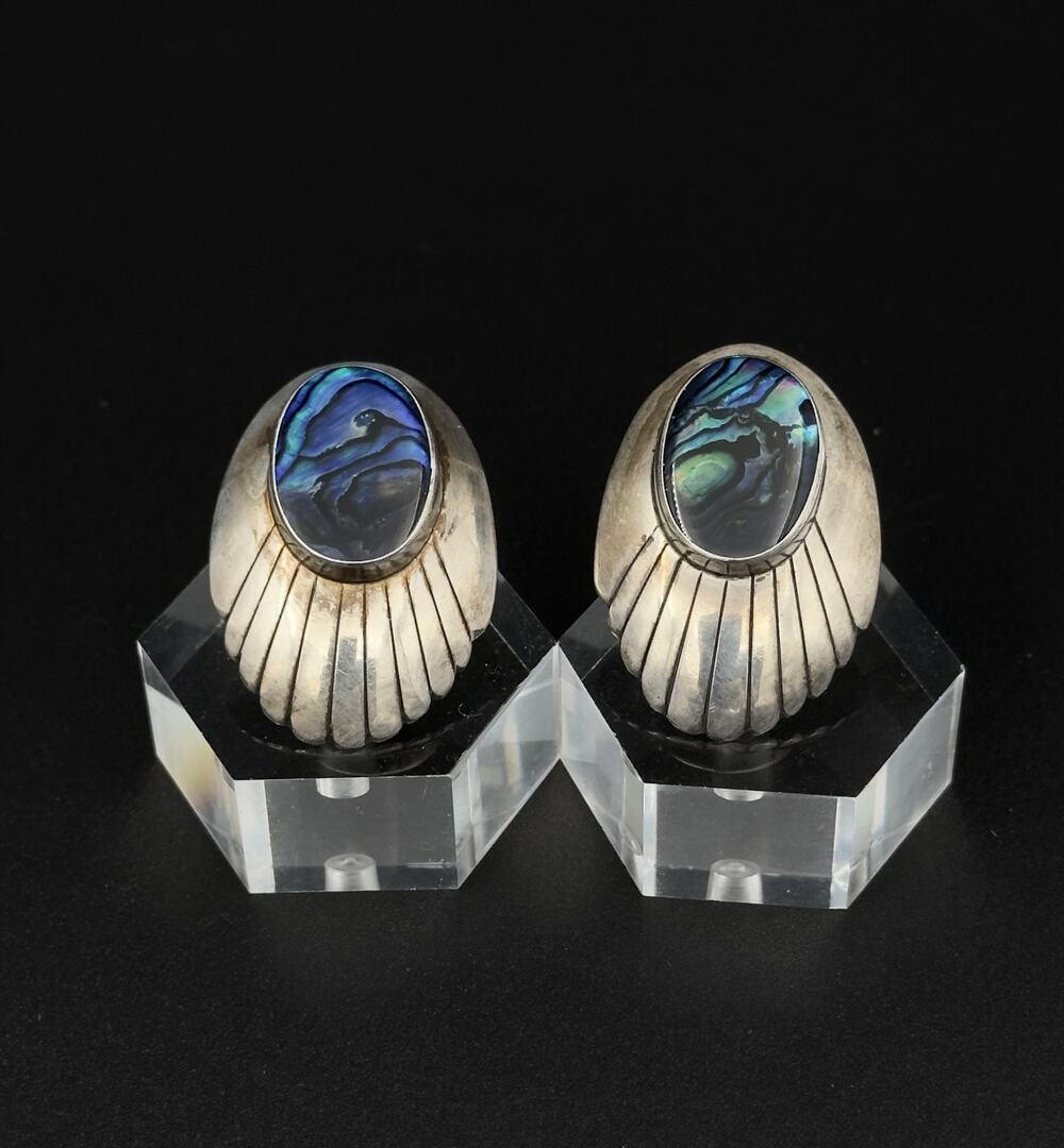 Vintage Navajo Sterling Silver Abalone Earrings Signed LEX 1987 Southwestern